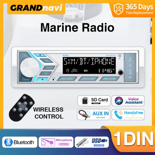 Radio pour Bateau 1Din MP3 avec Bluetooth.